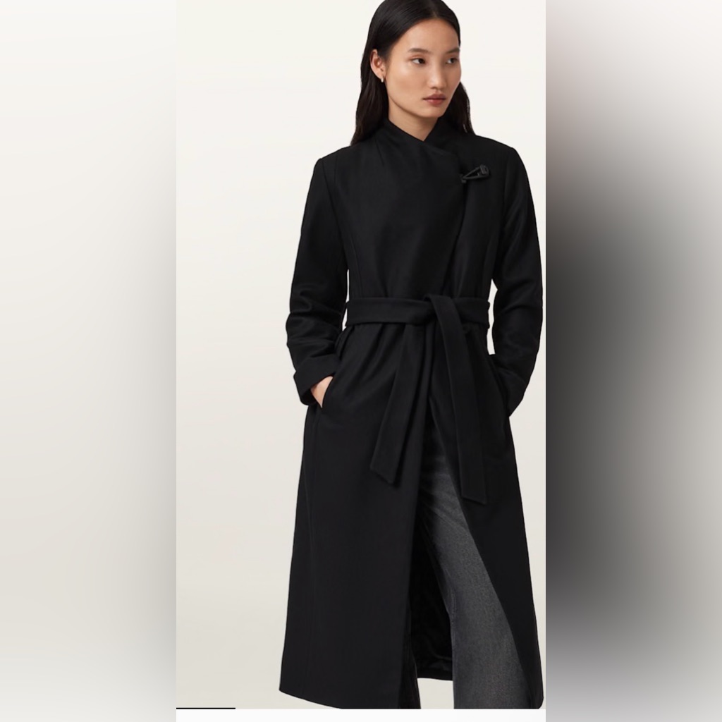 All Saints Riley Wrap Around Belted Long Line Coat